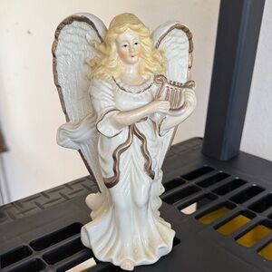 Ceramic Angel Figurine with Harp